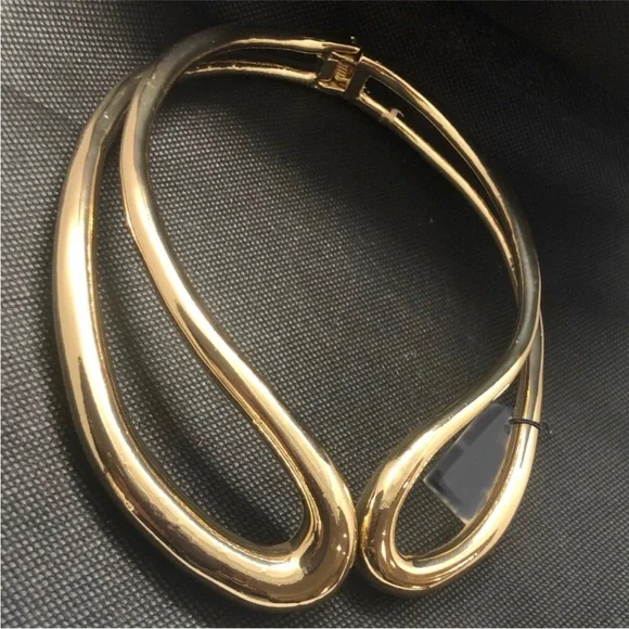House of Harlow 1960 gold tone double bar curved hinged choker style necklace - Picture 1 of 14